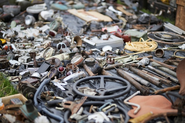 Flea market a lot of iron parts at the flea market scrap metal