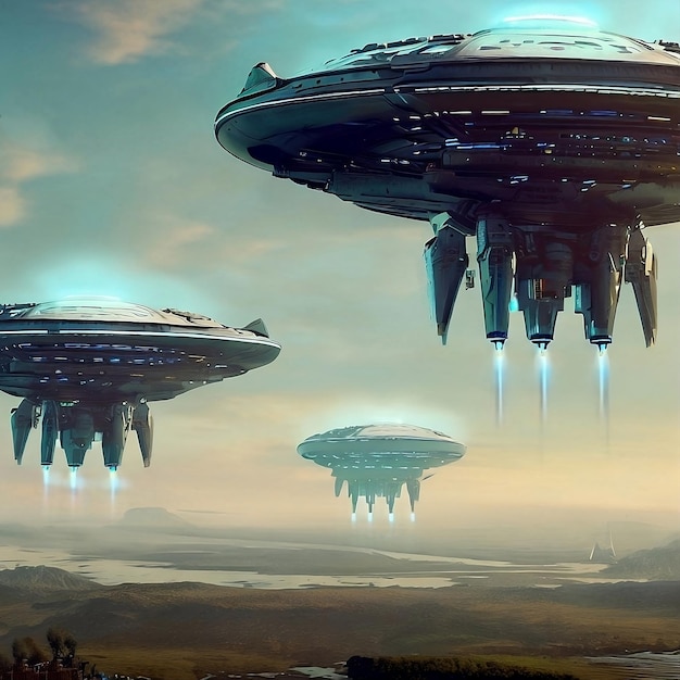 Fleet of colonial spaceships visiting new planets on Columbus Day