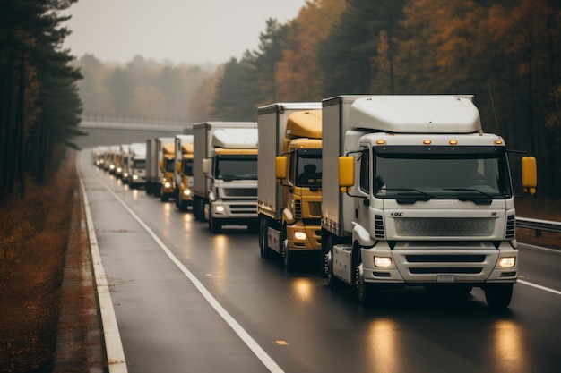 Fleet of Delivery Trucks on The Highway Generative AI