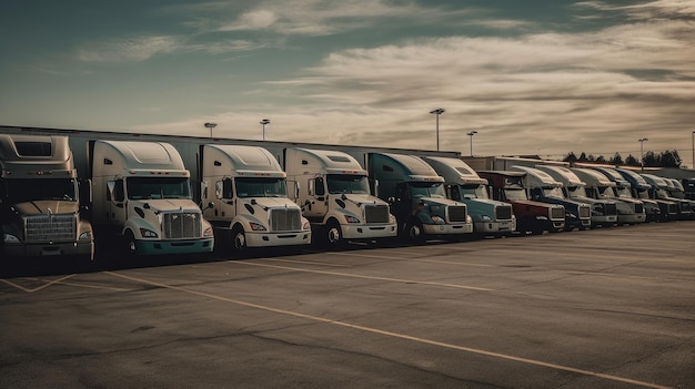 A fleet of trucks waiting to be loaded with cargo AI generated