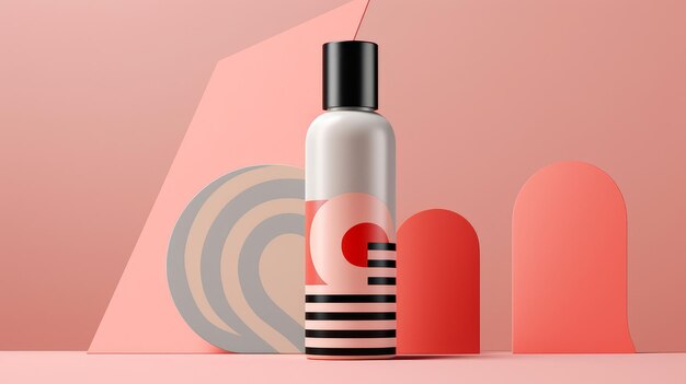 Fles in minimalistische stijl met geometrische vormen op lichte achtergrond AI gegenereerd