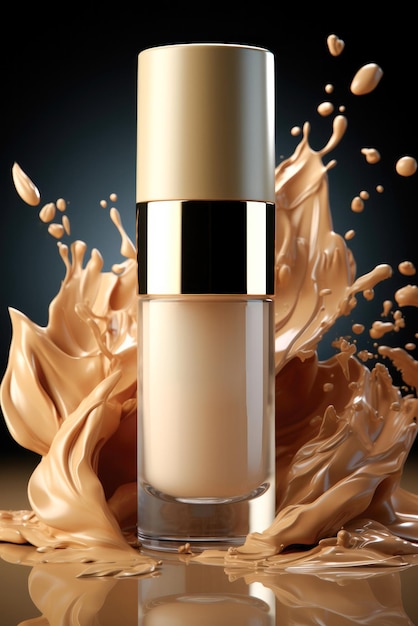 Fles met foundation crème splash Reclameontwerp sjabloon voor catalogus met concealer