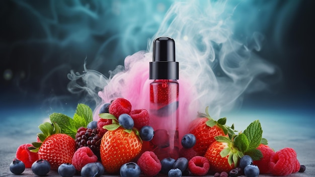 Fles met vloeistof Vaping Gekookte elliquid Bessen en fruit AI Generatieve AI