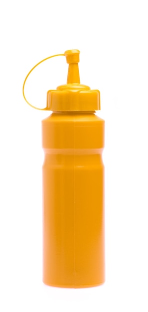 fles mosterd geïsoleerd op een witte achtergrond