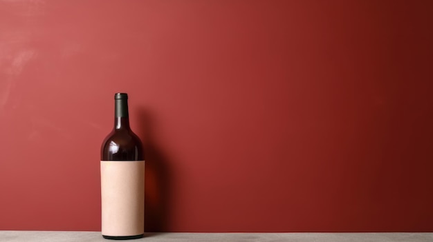 Fles rode wijn op een rode muurachtergrond met exemplaarruimte