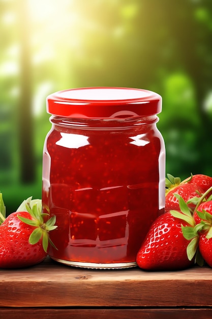 Fles zelfgemaakte aardbeienjam Fruit Gezonde Fitness Ad Fles Drink