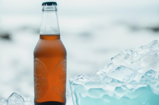 Flesje bier in ijs op een witte achtergrond Generatieve AI
