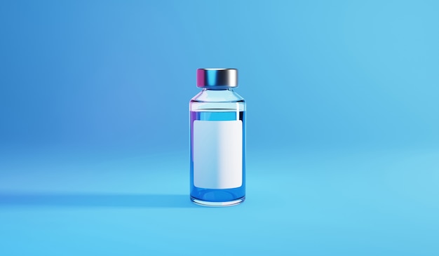 Flesje met Covid-19-vaccin. 3D render illustratie.