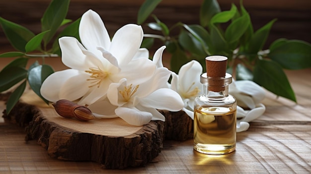 flesje met magnolia essentiële olie extract