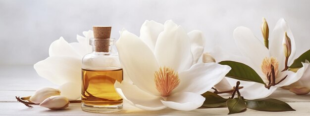 flesje met magnolia essentiële olie extract