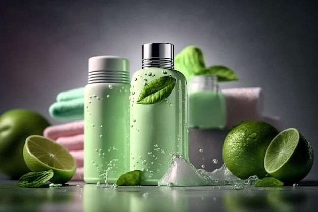 Flessencontainer versheid cosmetisch product met natuurlijke fruitige geurillustratie Generatieve AI