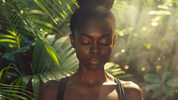 Flexibility black woman doing yoga