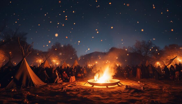 the flickering flames of the Lohri bonfire against the night sky