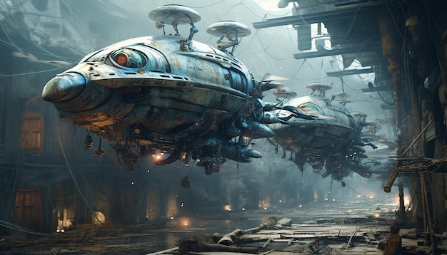 Flies flutter in abandoned spaceships which soar freely in a weightless environment