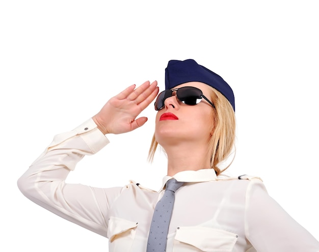 Flight attendant looking up