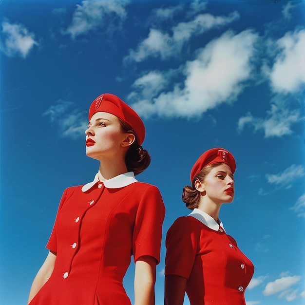 flight attendants looking at the sky