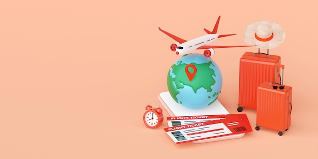 flight booking, buy ticket or checkin application on smartphone 3d illustration