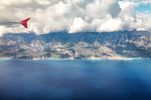 Flight by plane over the mountains of Turkey