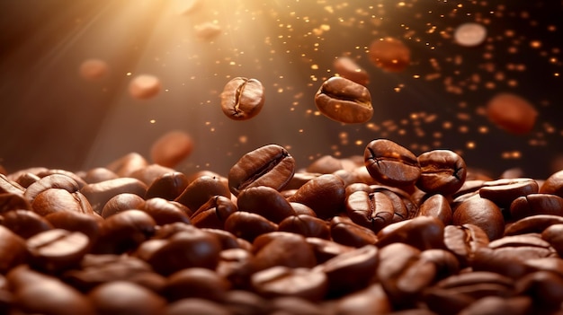 The flight of coffee beans in the sun's rays Blur Generative AI