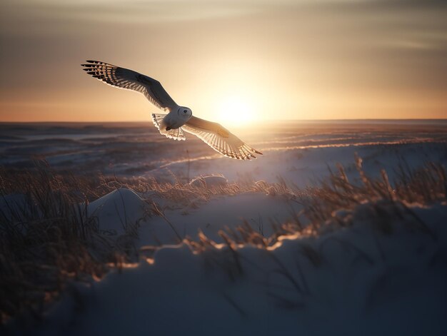 Flight of the Snowy Owl across the Arctic Tundra