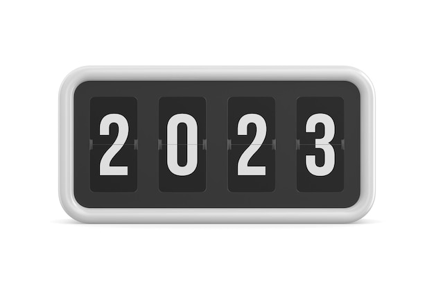 Capovolgere il tabellone segnapunti nero 2023 su sfondo bianco illustrazione 3d isolata