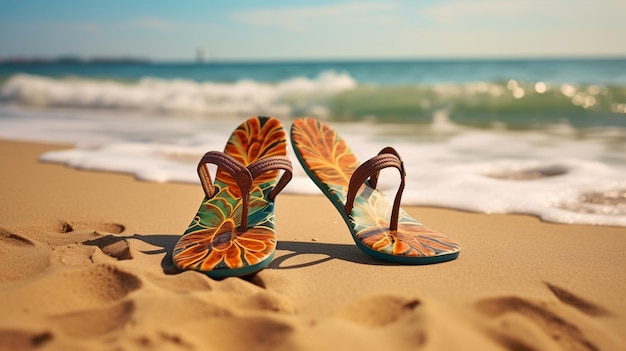 Photo flip flops on the beach in the sea