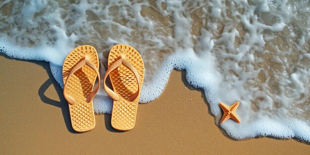 Flip flops on the beach shore Design with space to place text