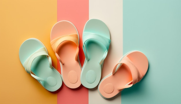 Flip flops on a bright background in summer concept with Generative AI