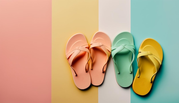 Flip flops on a bright background in summer concept with Generative AI