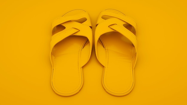 Flip flops isolated on yellow background. 3d illustration. Summer concept.