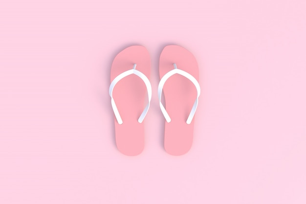 Flip flops on pink wooden floor, 3D rendering