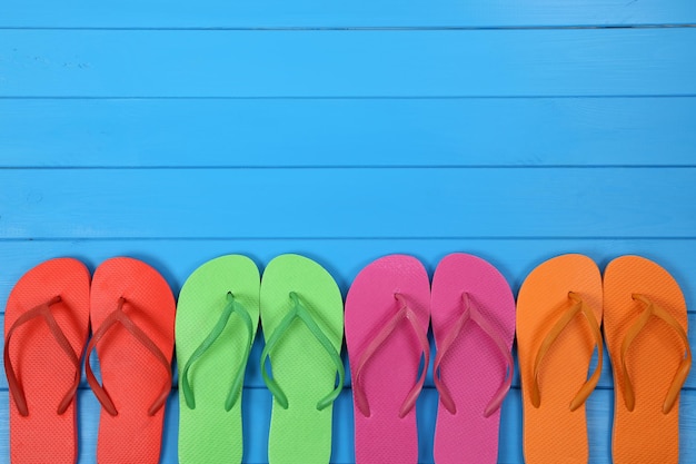 Flip Flops sandals in summer on vacation with copyspace