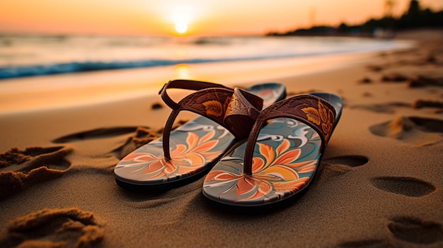 Photo flip flops on a sandy beach