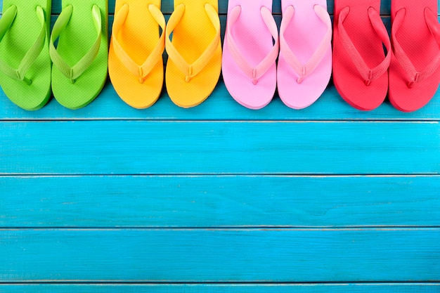 Photo flip flops with blue decking