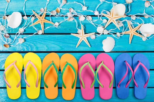 Photo flip flops with blue decking