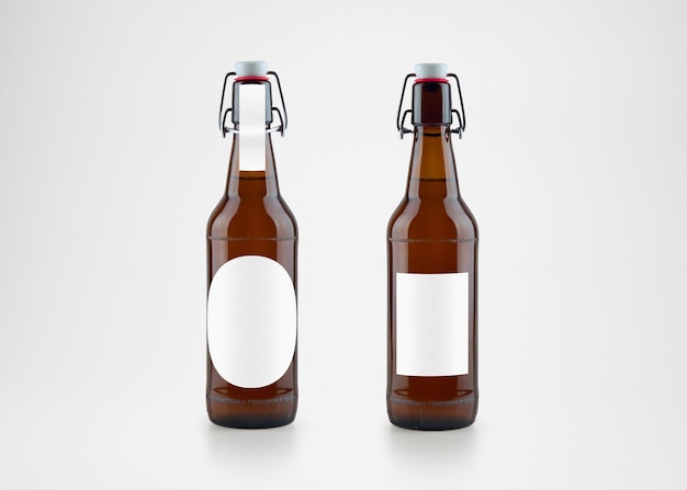 Flip top bierflessen mockup met label geïsoleerd op een witte achtergrond