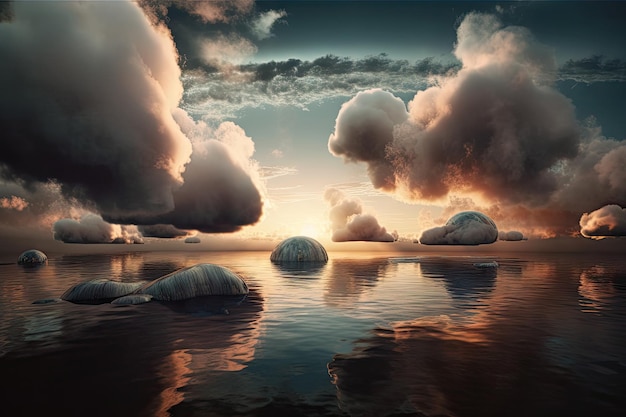 Float landscape with surreal sky cloud formations and dramatic lighting