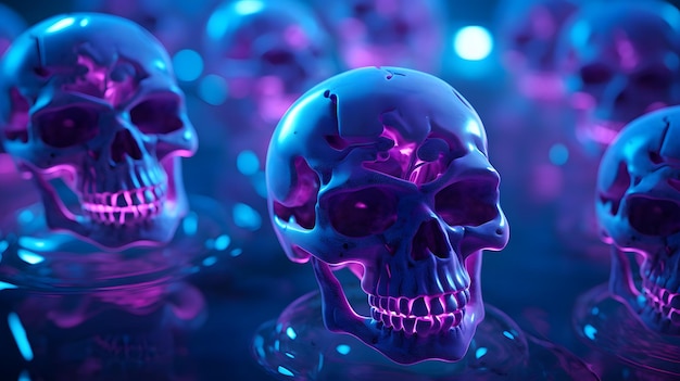 Photo float of purple and blue and globular skulls