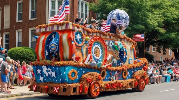 A float with the word america on it