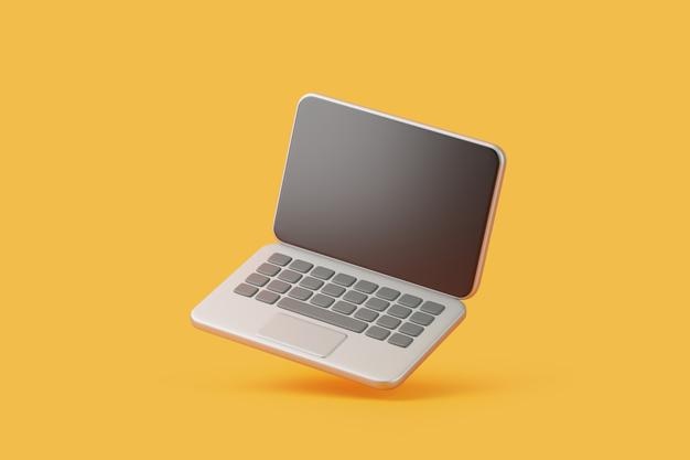 黄色の背景に浮かぶ3Dラップトップ