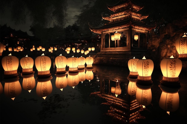 Foto lanterne asiatiche galleggianti a chiang mai