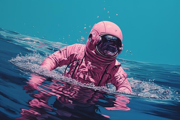 Floating astronaut in water