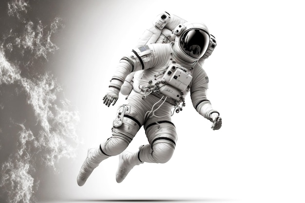 Photo floating astronaut in white suit and helmet on white background