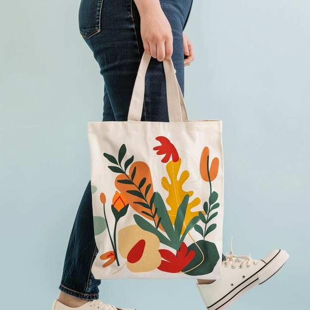 Floating blank white canvas tote bag sunny day front facing | Premium AI-generated image