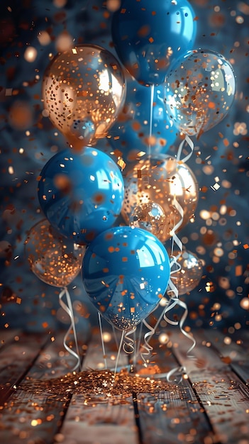 Floating Blue and Gold Balloons