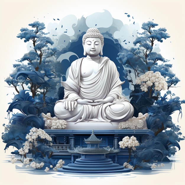 floating buddha statue amidst white background