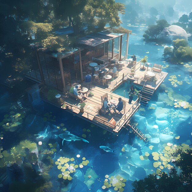 Photo floating cafe utopian future