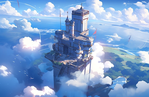 Floating castle in the sky fantasy land