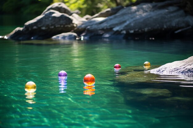 Floating colored orbs with chakra vibes