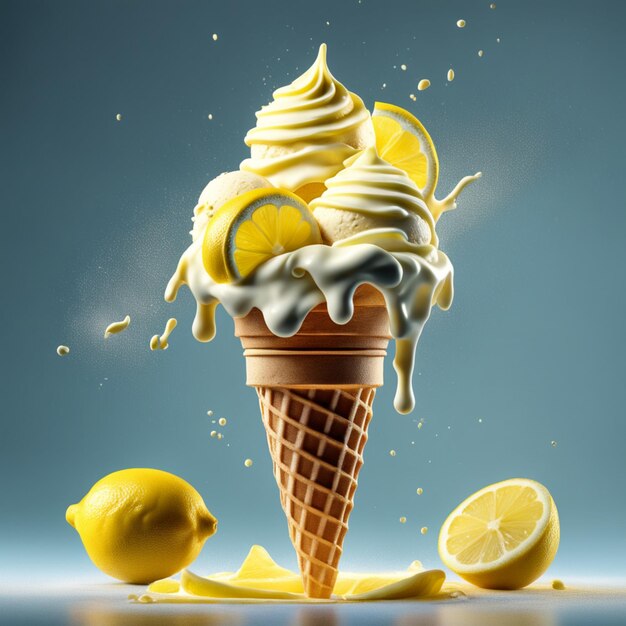 Floating delicious lemon gelato ice cream cone is a summery treat that is both refreshing and satisf